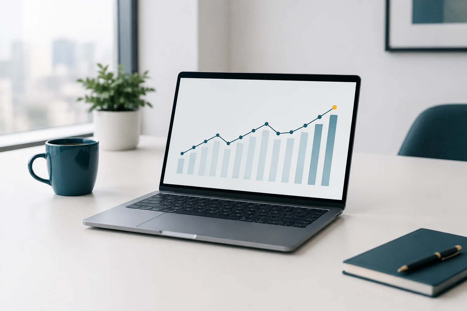 Laptop showing a thirteen-week cash flow chart
