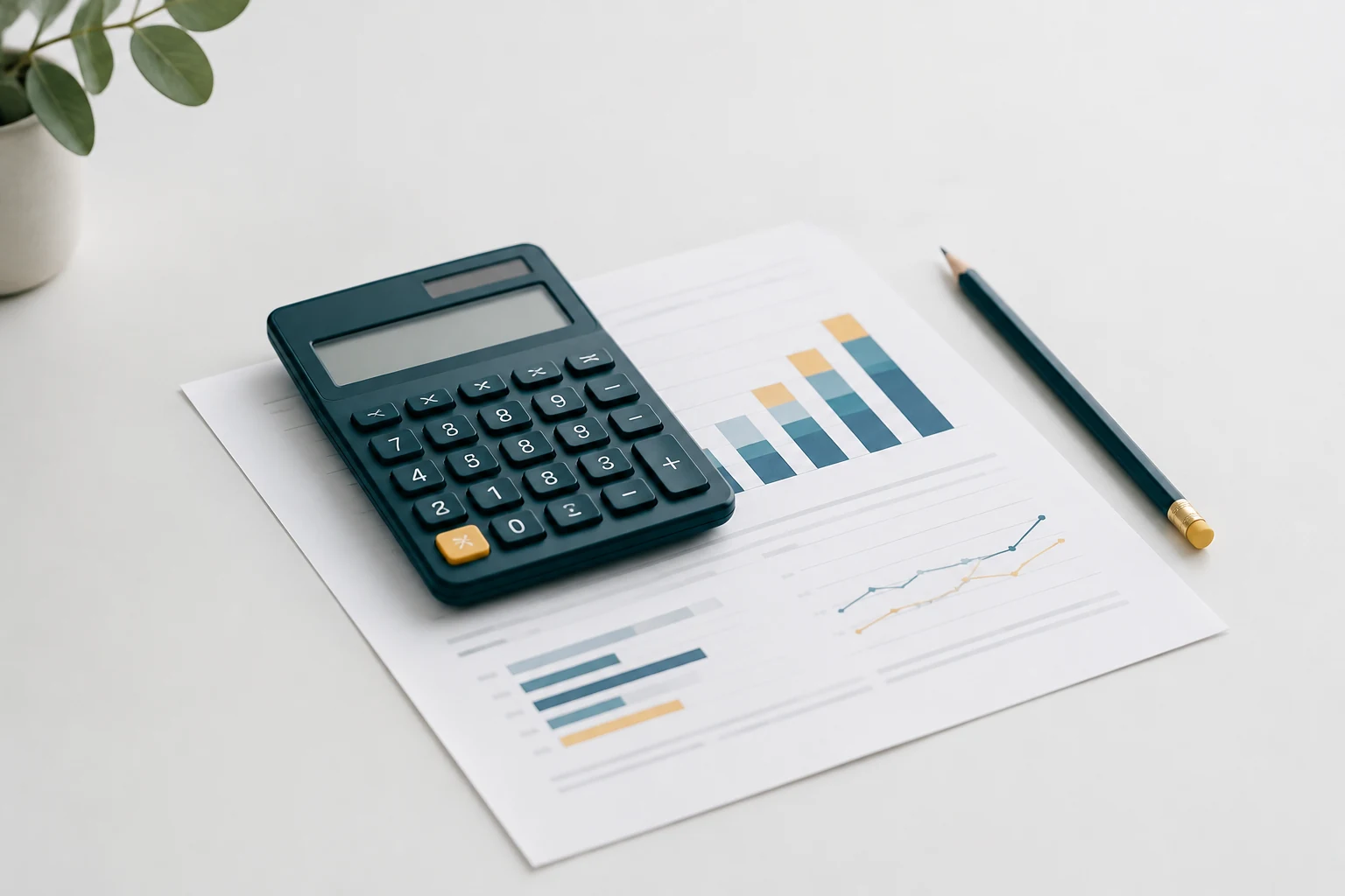 Calculator on a printed margin chart with pencil notes