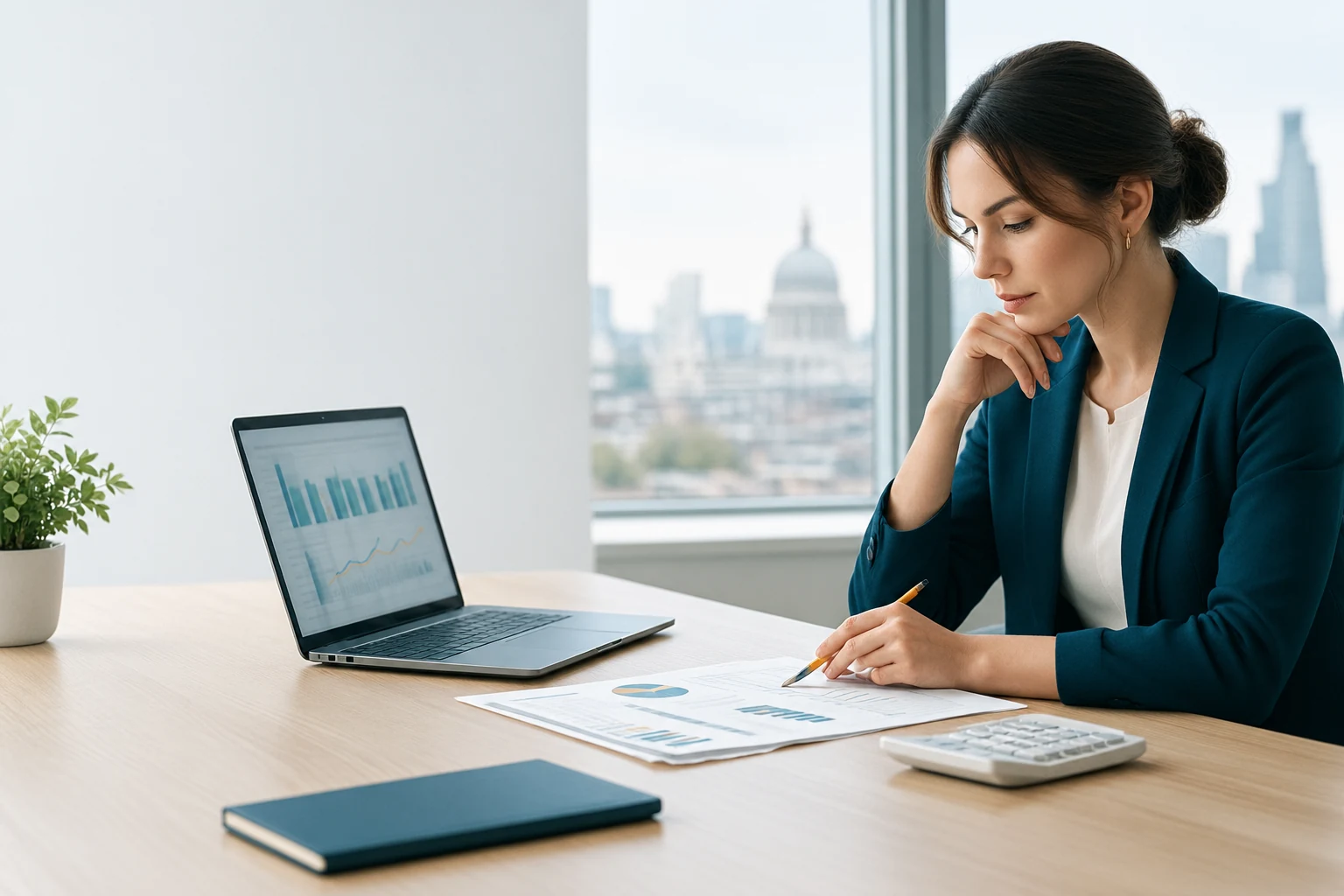 Printed monthly management report next to a laptop showing a cash flow chart